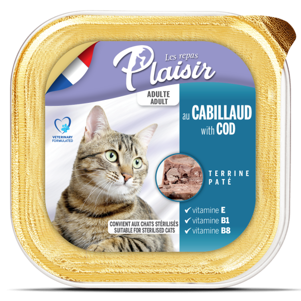Plaisir פלאזיר 100 גרם מזון רטוב (מעדן) לחתולים בטעם דג קוד (סטרלייז)
