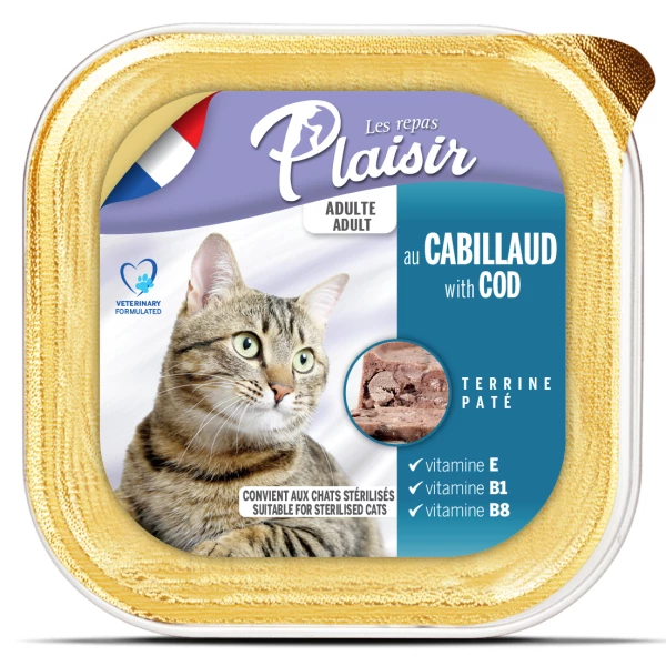 Plaisir פלאזיר 100 גרם מזון רטוב (מעדן) לחתולים בטעם דג קוד (סטרלייז)